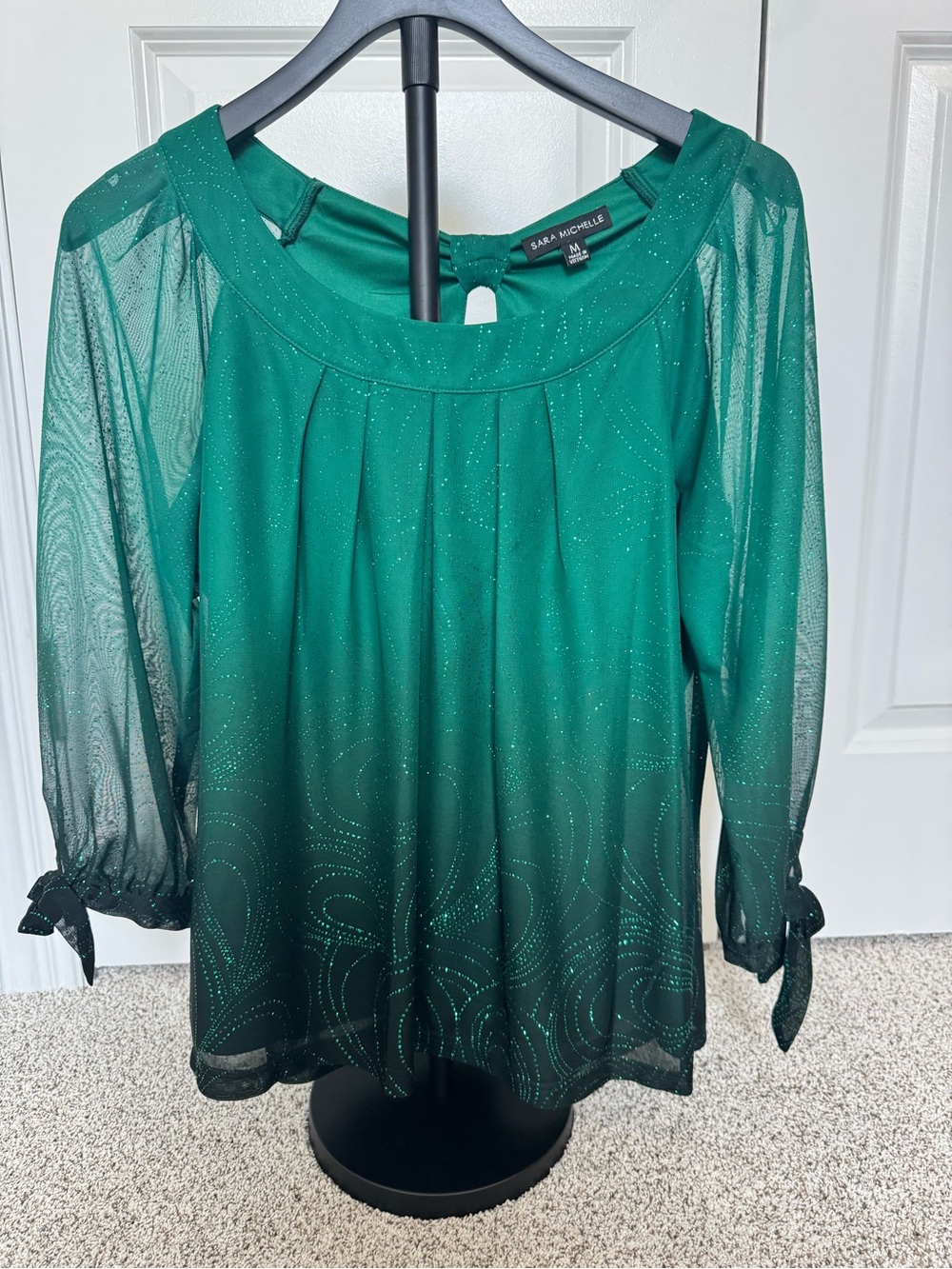 Sara Michelle Green Ombre Sheer-Sleeve Blouse with Sparkle